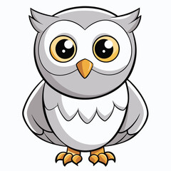 Cartoon owl with big eyes stands tall in simple for children