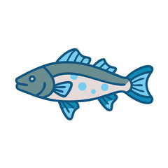 Stylized fish illustration on black background design element