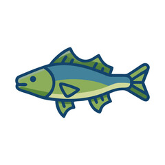 Cartoon stylized fish swimming on a black background
