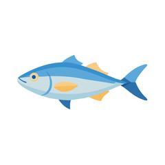 Flat blue fish illustration on black background aquatic wildlife