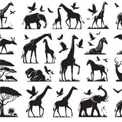 Black Color Giraffe Silhouette Vector Illustration, Solid White Background. minimal vector design