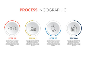 Multicolor circles with thin lines for an infographic template for presentation with a Four Step Process Infographic
