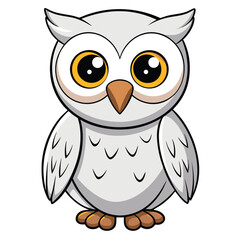 Charming cartoon owl with big eyes and sleek gray feathers stands attentively