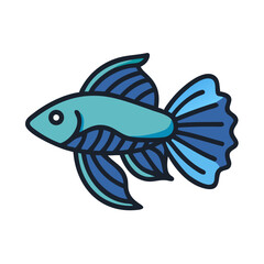 Stylized blue betta fish illustration on a black background