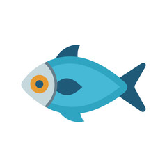 Flat vector illustration of a blue fish on black background