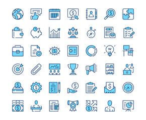 Business icons. Vector line icon set. Modern outline design. Blue concept
