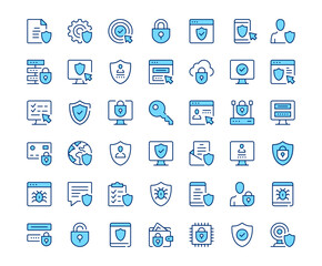 Internet security icons. Vector line icon set. Modern outline design. Blue concept