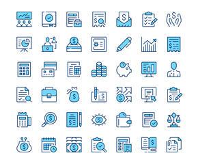 Accounting icons. Vector line icon set. Modern outline design. Blue concept