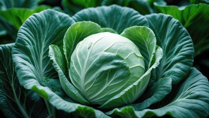 Obraz premium Cabbage white. Detailed view of head flourishing in garden vegetables.