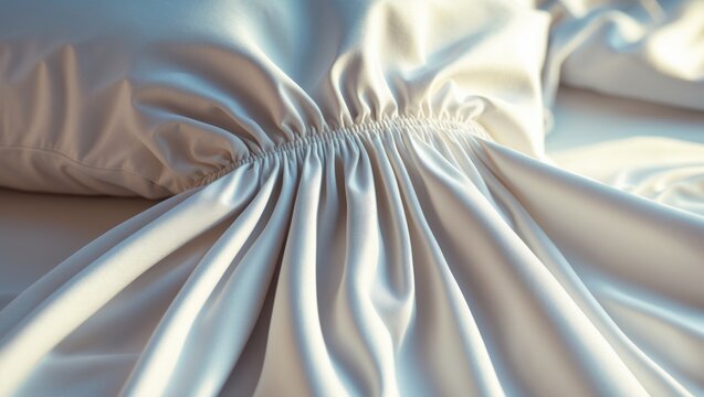 Close-up photo of corner of bed with fitted sheet.