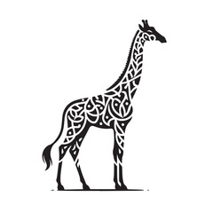 Naklejka premium Black Color Giraffe Silhouette Vector Illustration, Solid White Background. minimal vector design