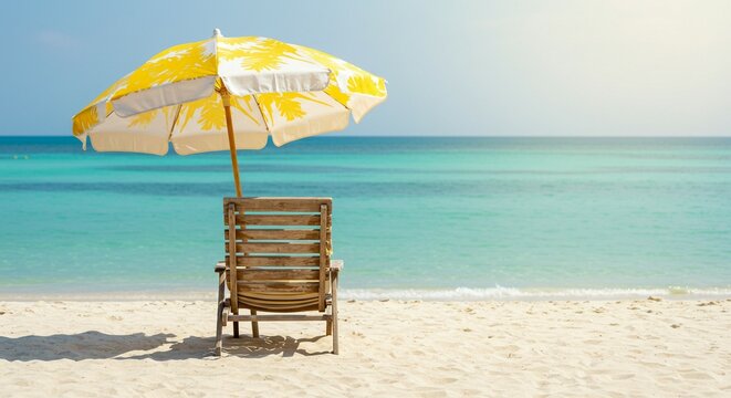 Serene Beach Scene Relaxing Beach Chair Under a Sunny Umbrella