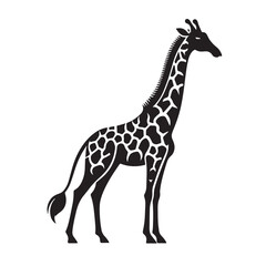 Naklejka premium Black Color Giraffe Silhouette Vector Illustration, Solid White Background. minimal vector design