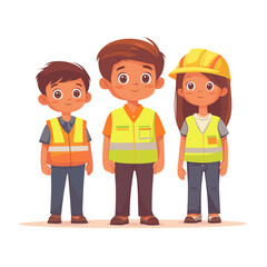 Animated kids wearing safety vests