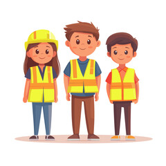 Animated kids wearing safety vests
