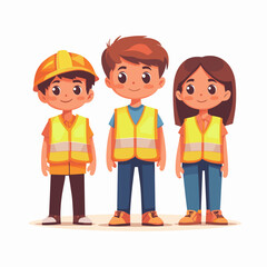 Animated kids wearing safety vests