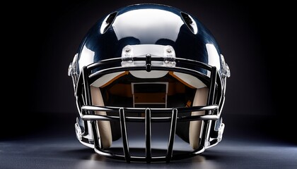 a high resolution photograph of a modern football helmet with a visor detailed and sleek front facing view