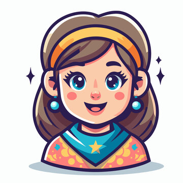 Cartoon tarologue smiling with bright eyes and a colorful outfit on a light background copy space