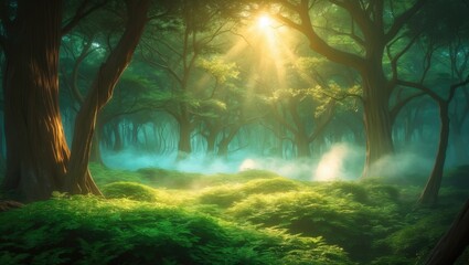 Photo of a forest with light - Anime background