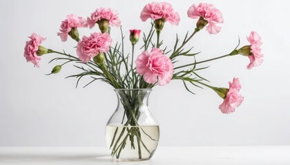 Fototapeta premium Pink Carnations in a Glass Vase: A Bouquet of Delicate Beauty