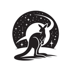 Black Color Kangaroo Silhouette Vector Illustration, Solid White Background. minimal vector design
