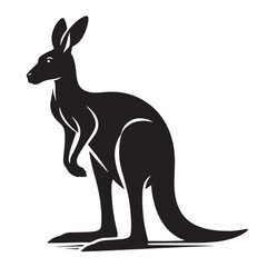 Black Color Kangaroo Silhouette Vector Illustration, Solid White Background. minimal vector design
