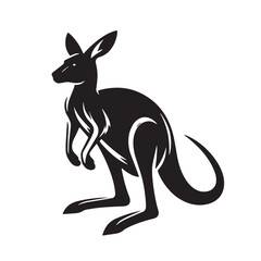 Black Color Kangaroo Silhouette Vector Illustration, Solid White Background. minimal vector design