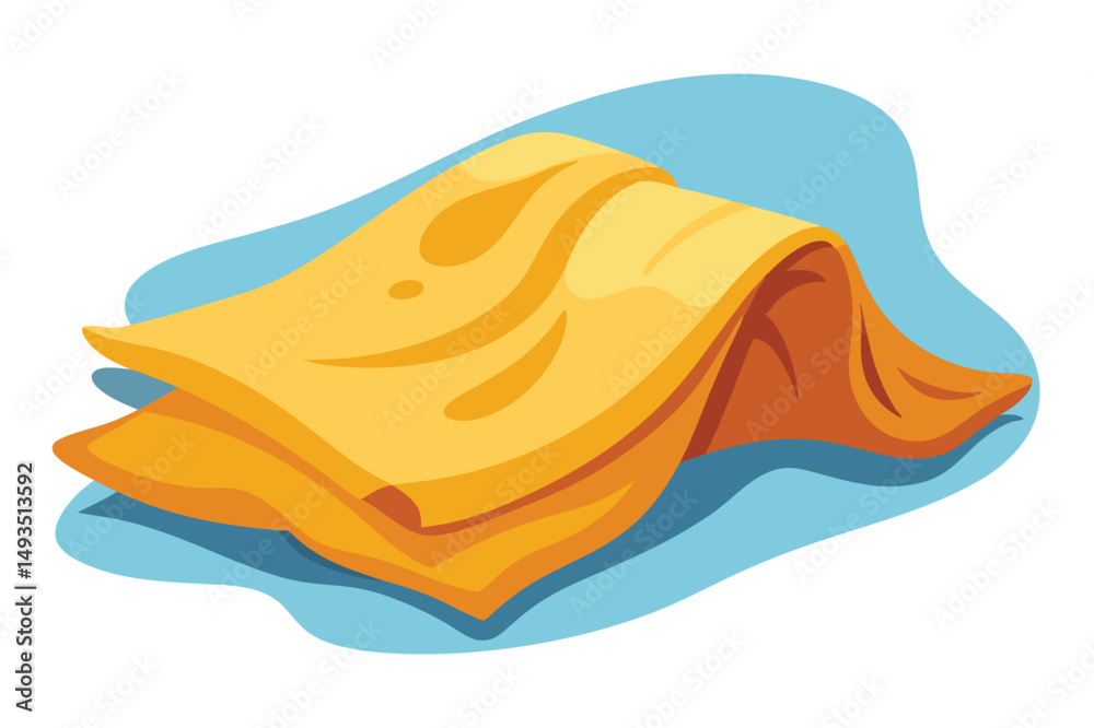 Aufkleber colorful vector illustration of a folded blue blanket draped over a yellow object, showcasing a play