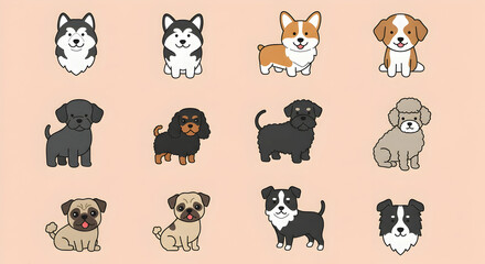 Adorable Dog Breeds Collection Cute Puppy Illustration Cartoon Animals