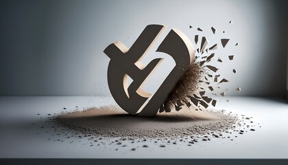 a crumbling interest rate symbol metaphorically depicting the disintegration of economic stability and the breakdown of financial institutions during economic crises minimalism clean and clear