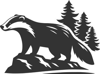 Vector animal drawing silhouette of a badger