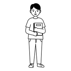 Student holding textbook getting ready for school outline illustration