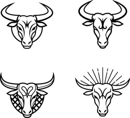 Symmetrical Bull Head Logo Collection Art & Illustration. 