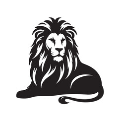 Black Color Lion Silhouette Vector Illustration, Solid White Background. minimal vector design