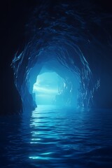 Dark cave opening into a tranquil sea