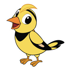 Animated bird with black stripe appears cheerful as it stands facing forward