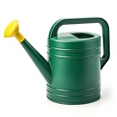 High-quality, deep green watering can with yellow spout, isolated on white