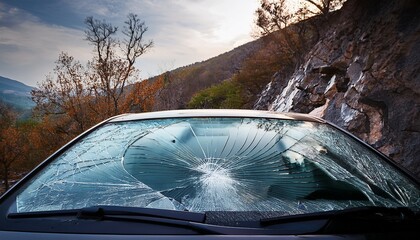 crack in the windshield due to rockfall