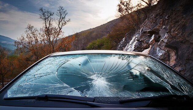 crack in the windshield due to rockfall