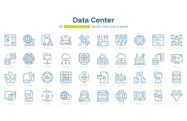 Data Center line icon pack. Data Center Stroke icon set. Editable Stroke icon.