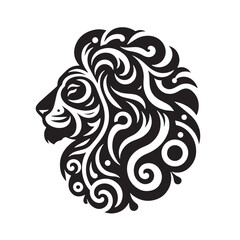 Black Color Lion Silhouette Vector Illustration, Solid White Background. minimal vector design