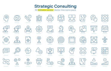 Strategic Consulting line icon pack. Strategic Consulting Stroke icon set. Editable Stroke icon.