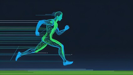 A Dynamic Sprint Emphasized in Blue and Green Streaks of Kinetic Energy

