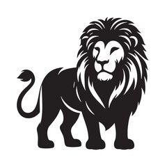 Black Color Lion Silhouette Vector Illustration, Solid White Background. minimal vector design