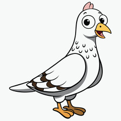 Cartoon white chicken with surprised expression stands cheerfully, showcasing humorous character illustration