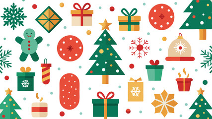 christmas vector pattern icons gifts snowflakes trees.