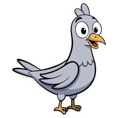 Cartoon pigeon standing upright with an open beak showcases a whimsical charm for viewers