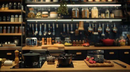Obraz premium A gourmet kitchenware shop, with chef-quality tools and appliances arranged to inspire culinary creativity and excellence in home cooking. 8k, realistic, full ultra HD, high resolution, and cinematic 