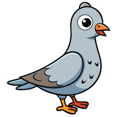 Cartoon pigeon displays its gray plumage and orange feet against the white backdrop