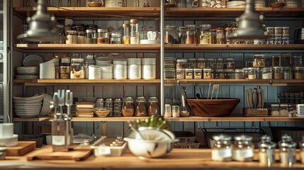 A gourmet kitchenware shop, with chef-quality tools and appliances arranged to inspire culinary creativity and excellence in home cooking. 8k, realistic, full ultra HD, high resolution, and cinematic 